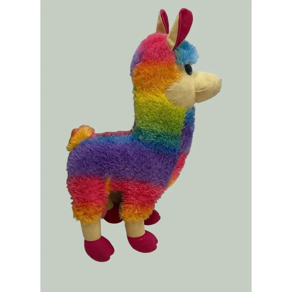 Classic Toy Co Rainbow Llama Plush Large 15 Inch Stuffed Animal Colorful Striped